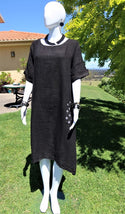 L240-Conti Moda Italian Linen Dress With Polkadot Pockets