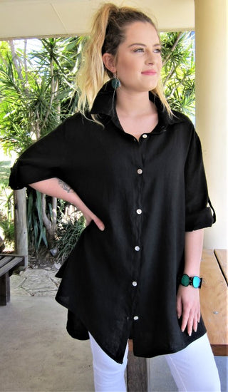 Buy black L652-Conti Moda Italian Linen Versatile Shirt or Light Jacket