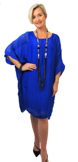 Italian Silk Dress, Tomet Me, Conti Moda, Clothing, Silk Dress, Mid Dress, Made in Italy, Cobalt Blue Mid Silk Dress