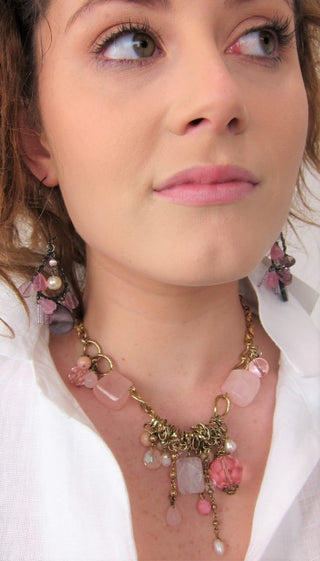 Italian designed ladies rose quartz necklace made in australia, fashion, womens fashion accessories, elegant designer necklaces, fashion jewellery