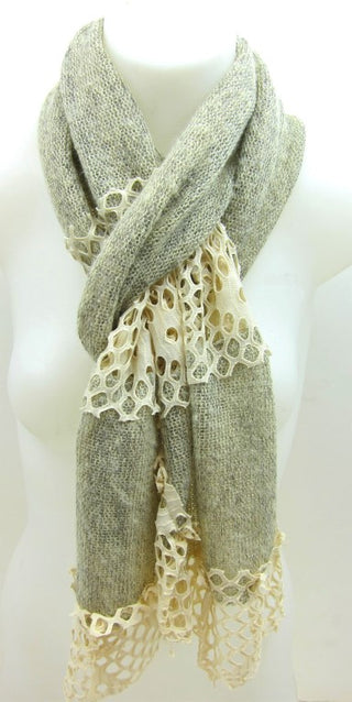 fashion scarf, lace and wool, elegant scarf, stylish, oblong scarf, ladies scarf, fashion accessories, female fashion scarf, beige scarf